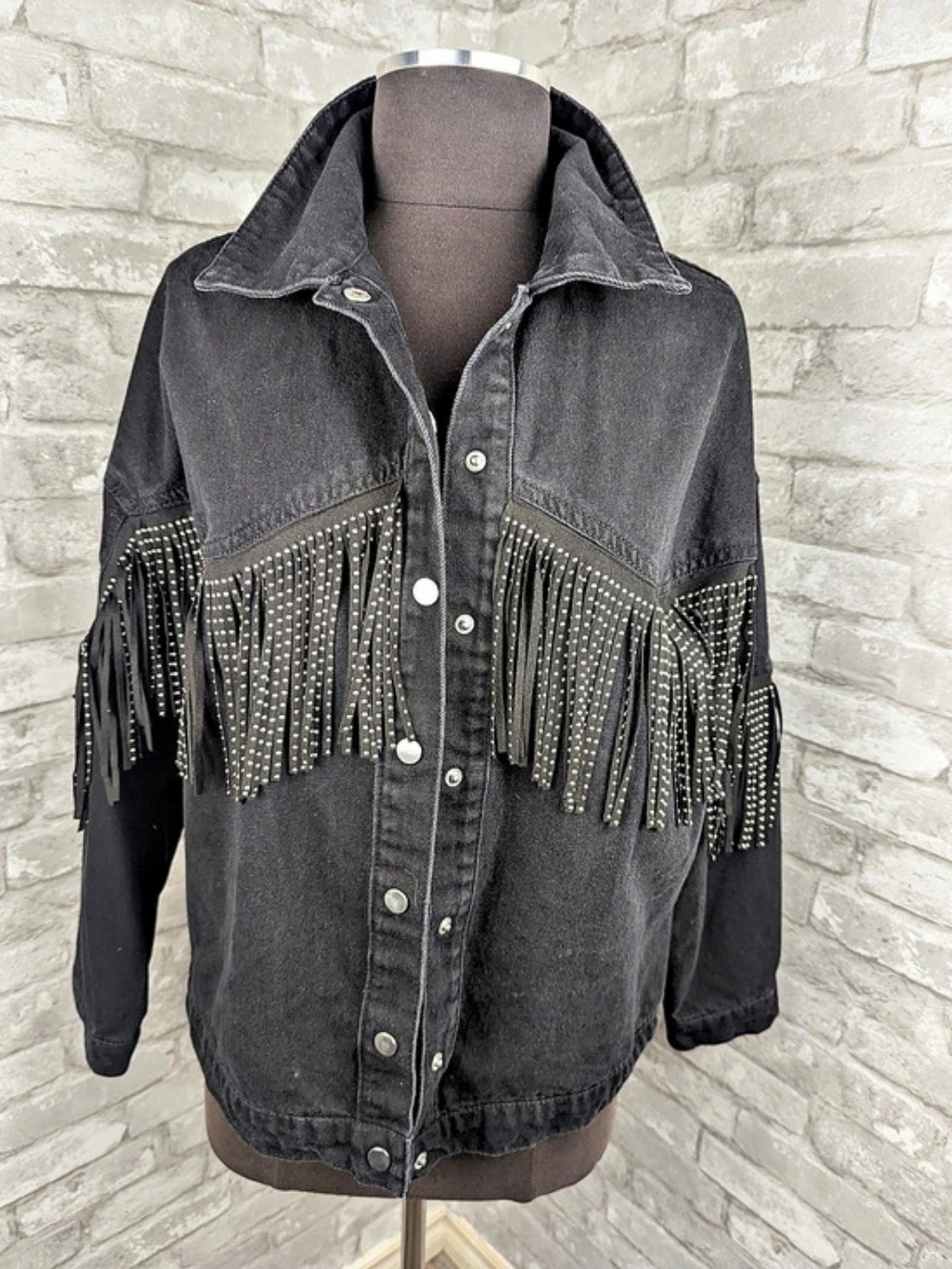 Black Fringe Denim Jeans Jacket